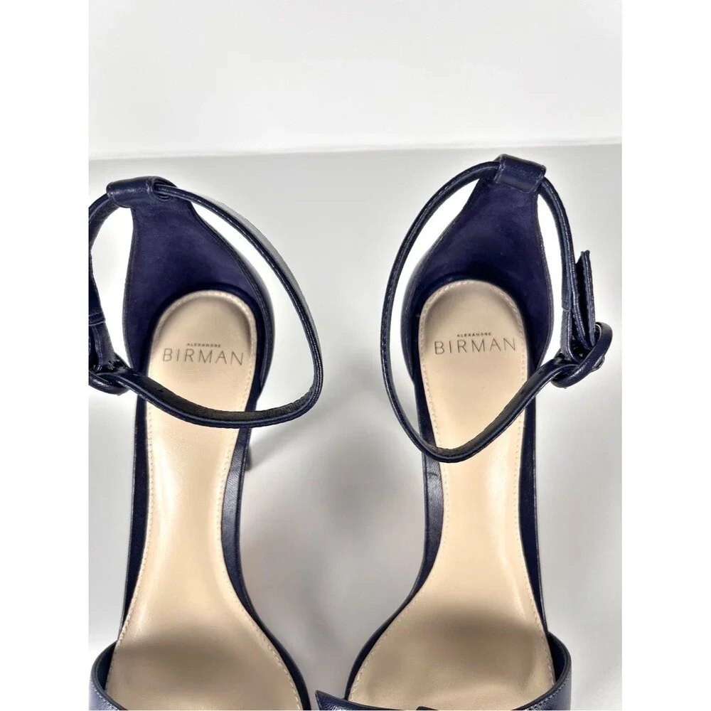 Alexandre Birman Clarita Frenchie Leather Sandal Heel in Twilight Blue Size 39.5